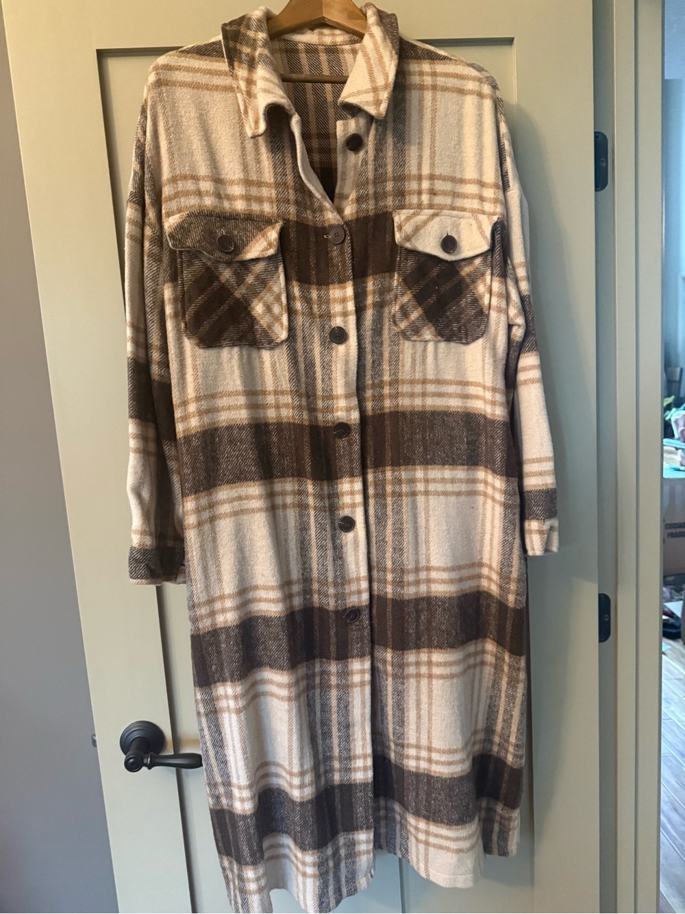 Brown Plaid Long Shacket